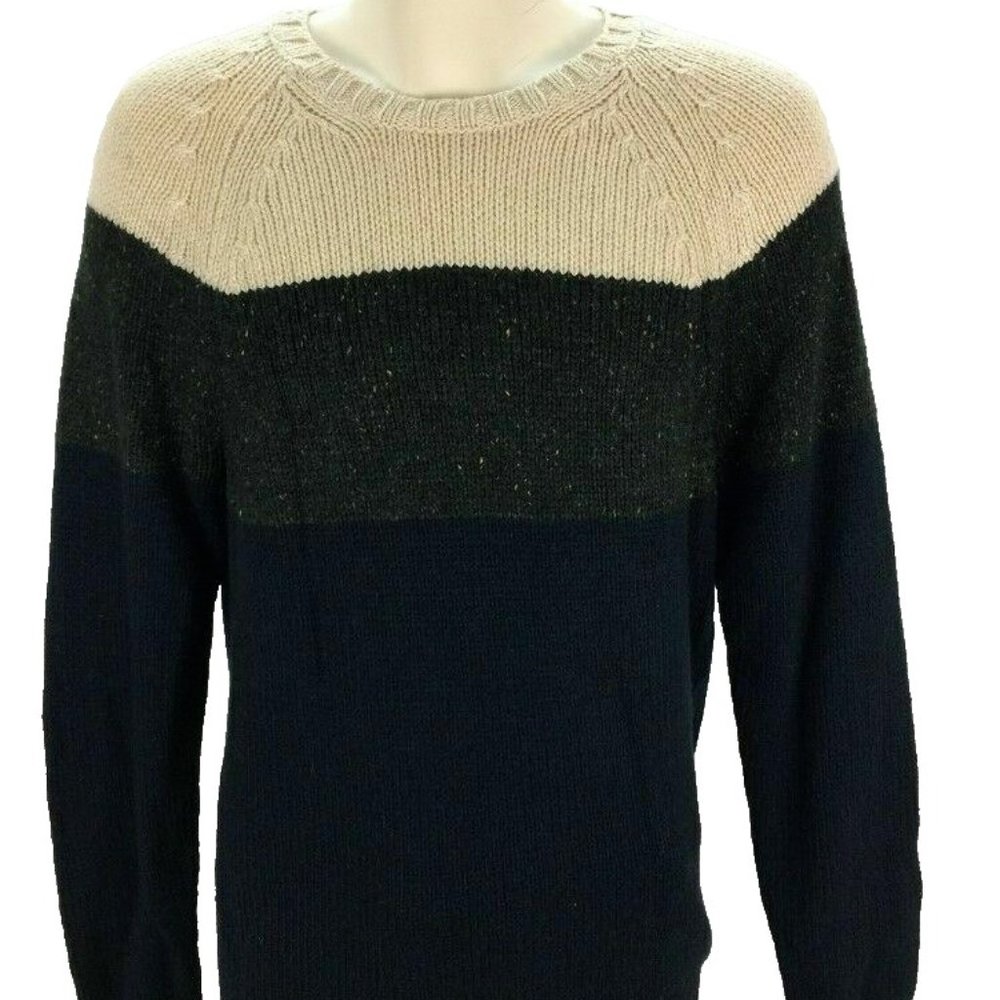 American Eagle Wool Crewneck Sweater L Stripe Blue Green Knit Pullover Mens‎